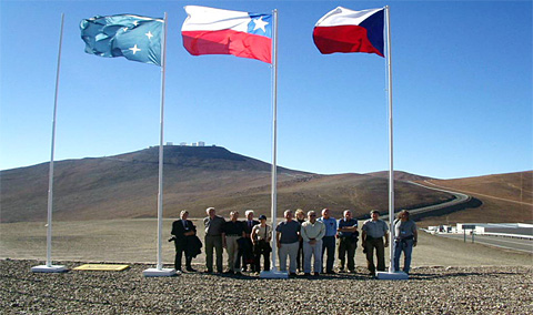 Official delegation of the Czech Academy of Sciences, including two Fellows of the Learned Society and Czech Ambassador in Chile  at the visit of Cerro Paranal station of the European Southern Observatory in the Chilean Andes 